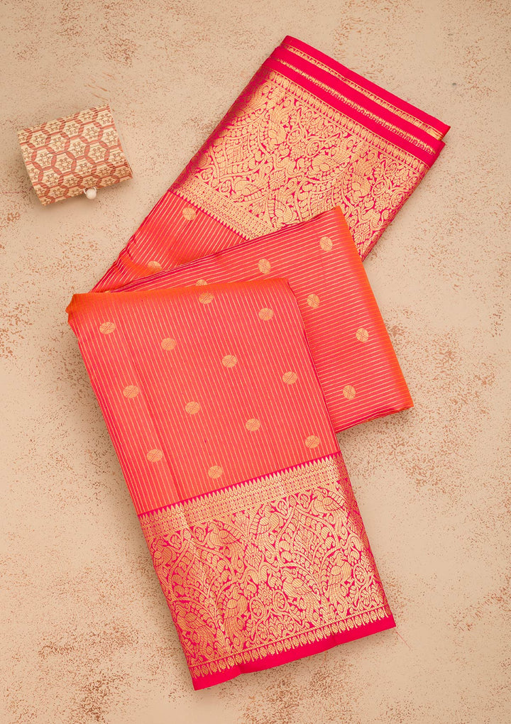 Orange Zariwork Pure Silk Saree-Koskii