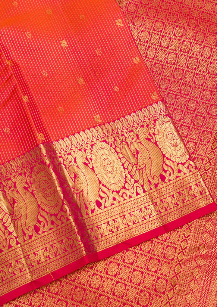 Orange Zariwork Pure Silk Saree-Koskii