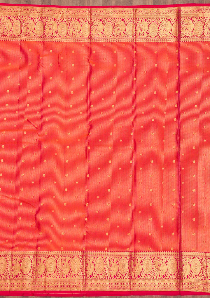 Orange Zariwork Pure Silk Saree-Koskii