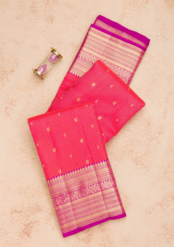 Orange Zariwork Pure Silk Saree-Koskii