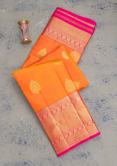 Orange Zariwork Pure Silk Saree-Koskii