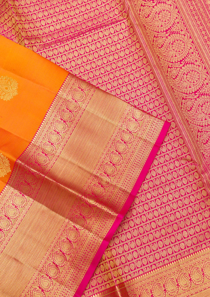 Orange Zariwork Pure Silk Saree-Koskii