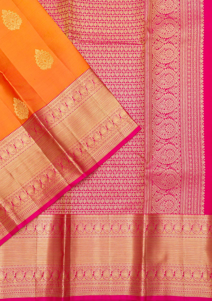 Orange Zariwork Pure Silk Saree-Koskii