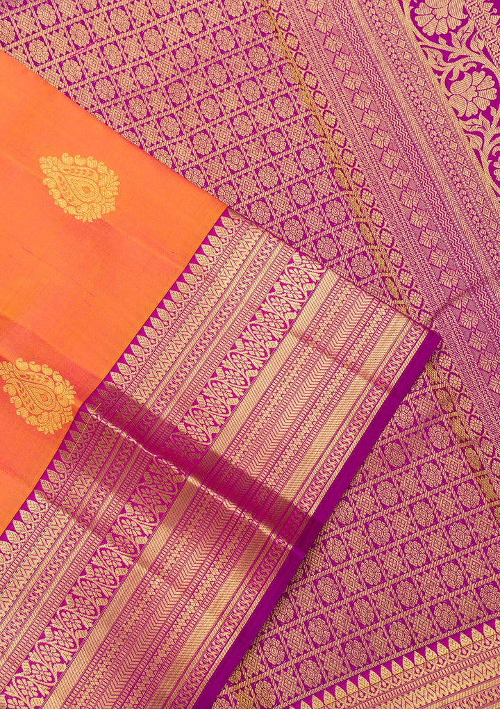 Orange Zariwork Pure Silk Saree-Koskii