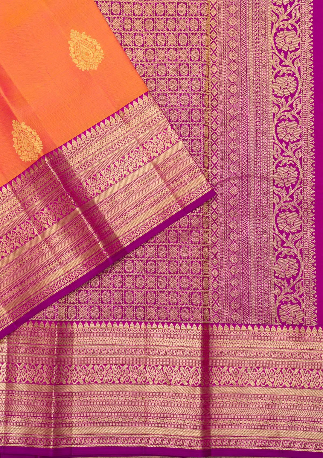 Orange Zariwork Pure Silk Saree-Koskii