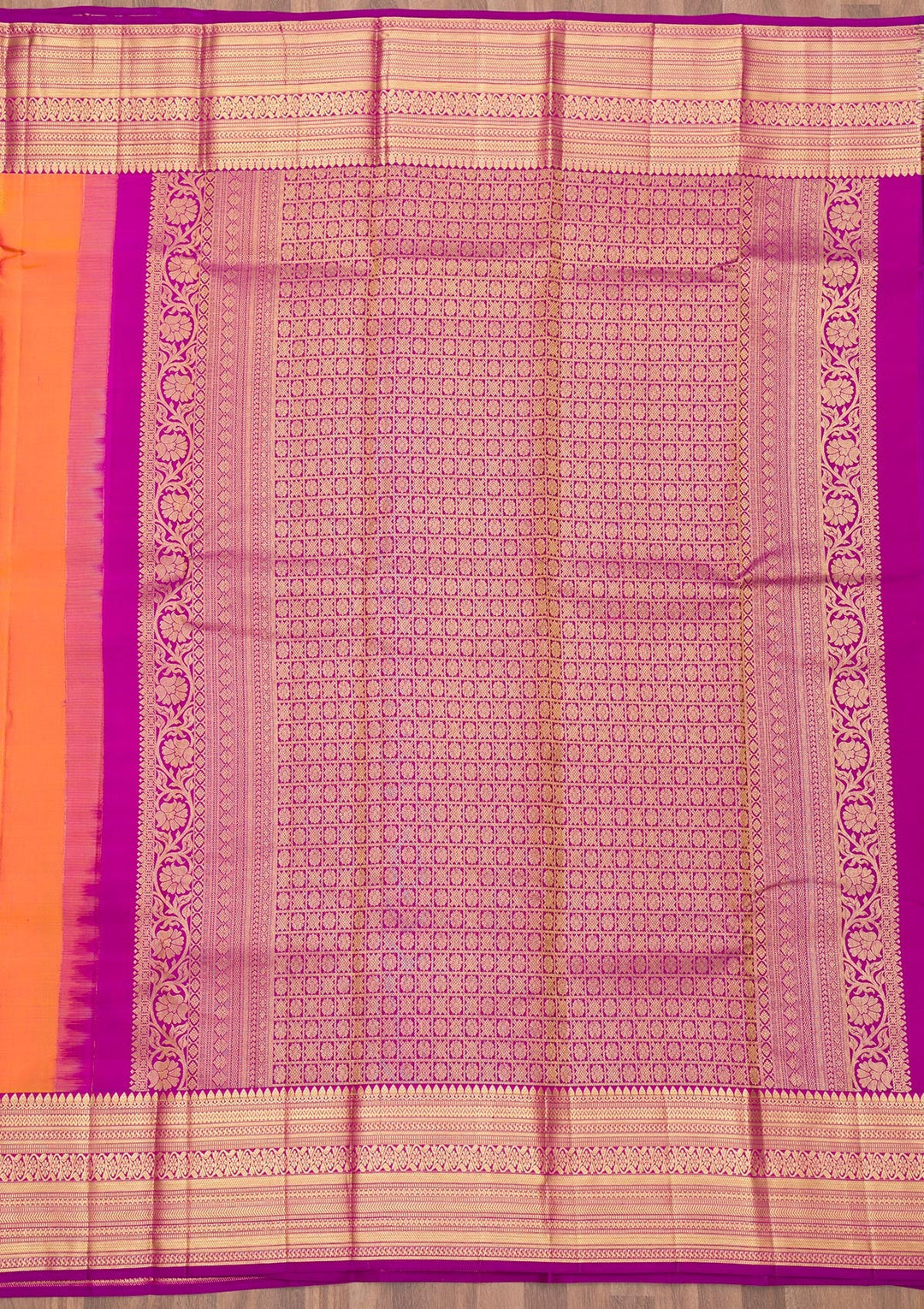 Orange Zariwork Pure Silk Saree-Koskii