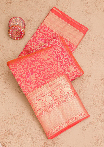 Orange Zariwork Pure Silk Saree-Koskii