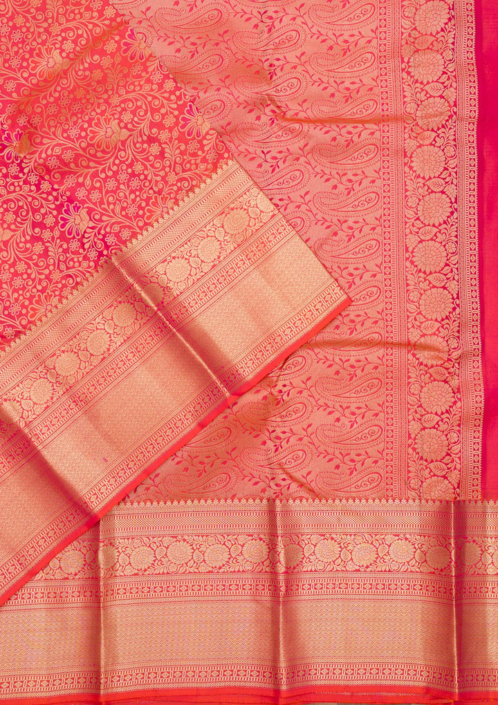 Orange Zariwork Pure Silk Saree-Koskii