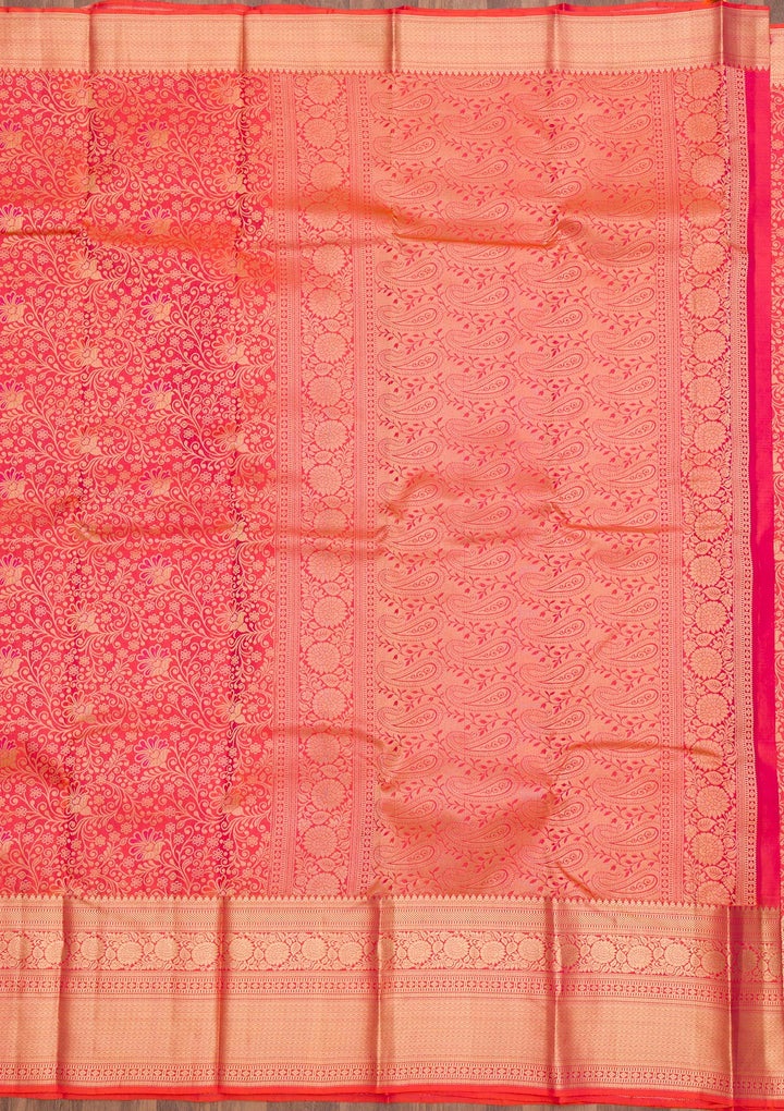Orange Zariwork Pure Silk Saree-Koskii