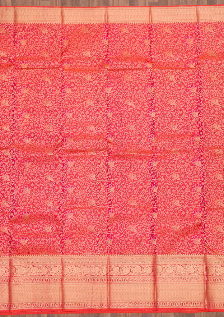 Orange Zariwork Pure Silk Saree-Koskii