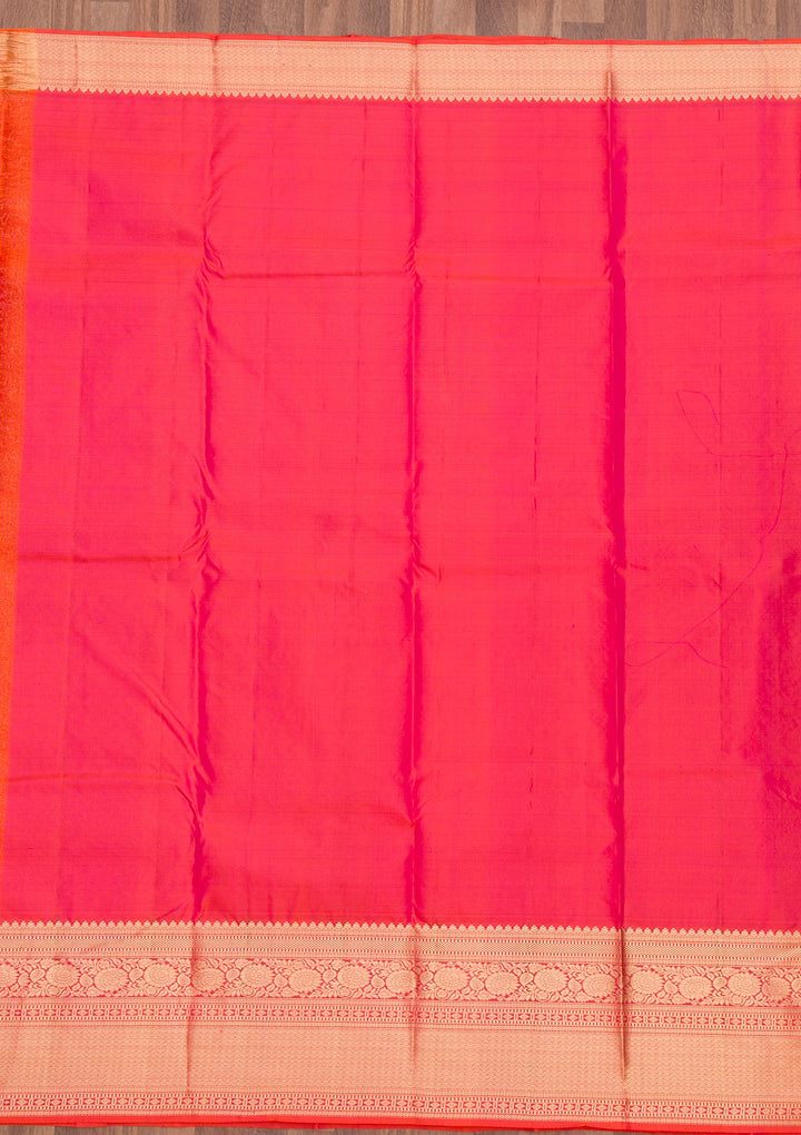 Orange Zariwork Pure Silk Saree-Koskii
