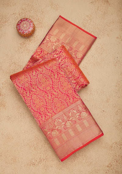 Orange Zariwork Pure Silk Saree-Koskii