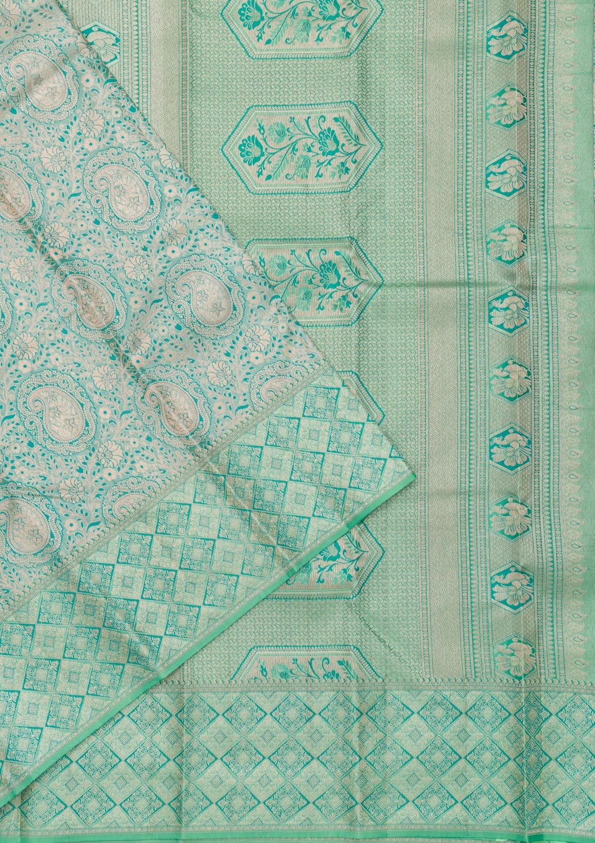 Sea Green Zariwork Pure Silk Saree-Koskii