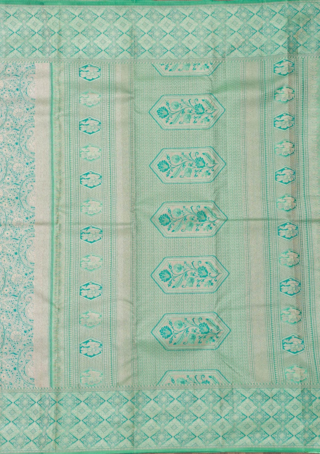 Sea Green Zariwork Pure Silk Saree-Koskii