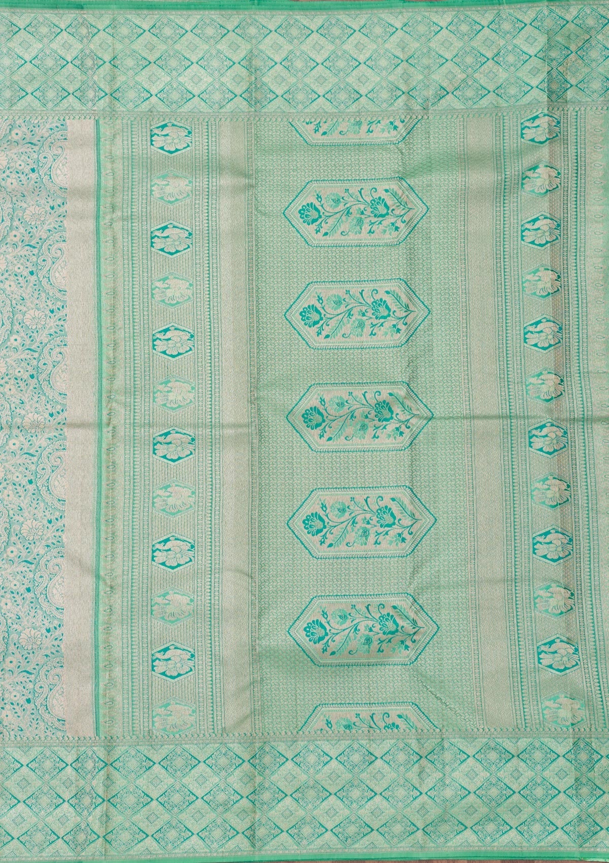 Sea Green Zariwork Pure Silk Saree-Koskii