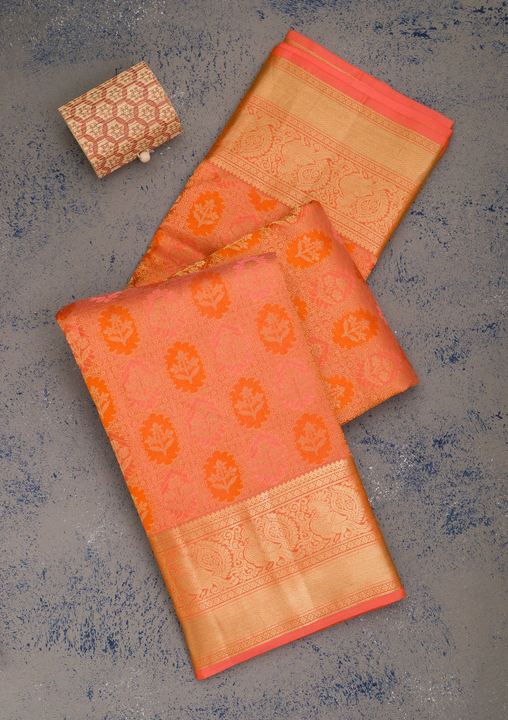 Orange Zariwork Pure Silk Saree-Koskii