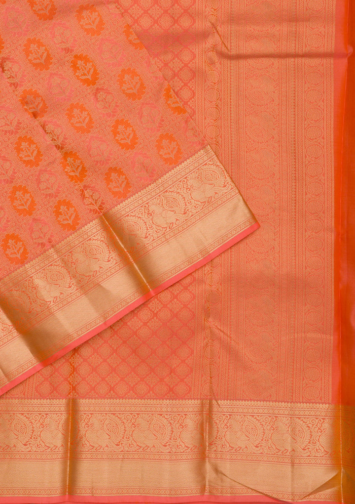 Orange Zariwork Pure Silk Saree-Koskii