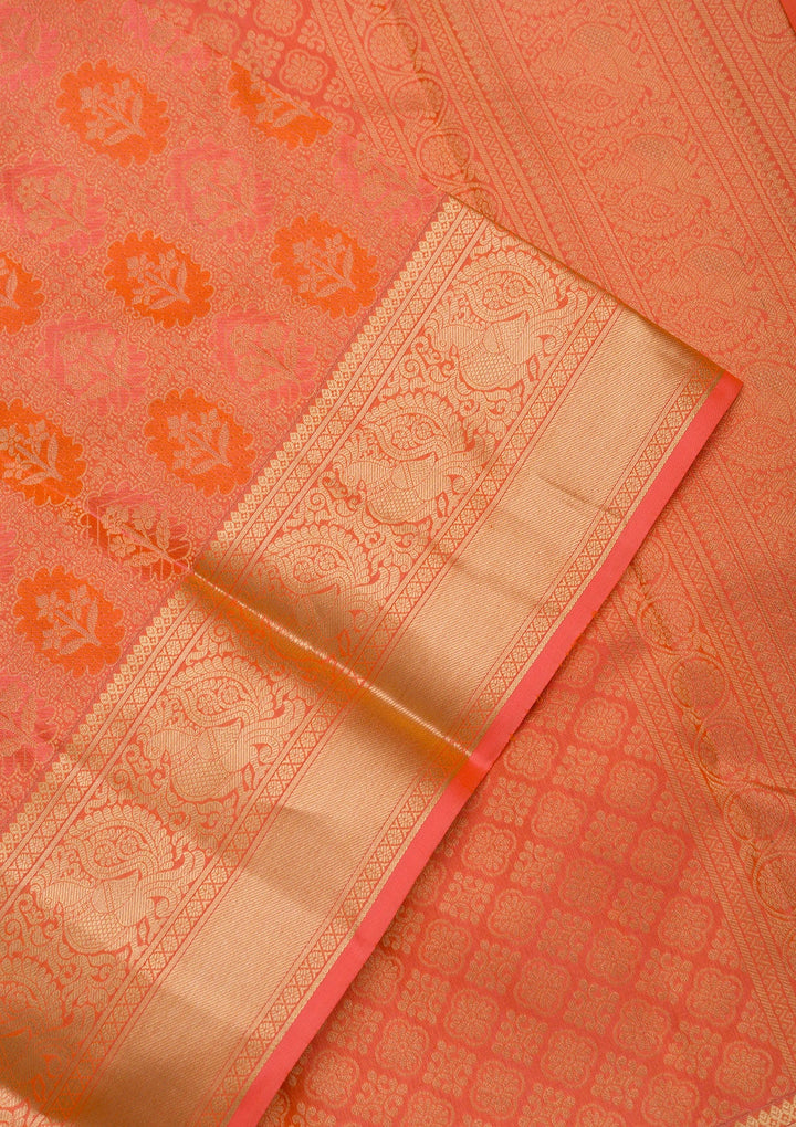 Orange Zariwork Pure Silk Saree-Koskii