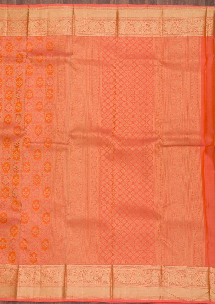 Orange Zariwork Pure Silk Saree-Koskii