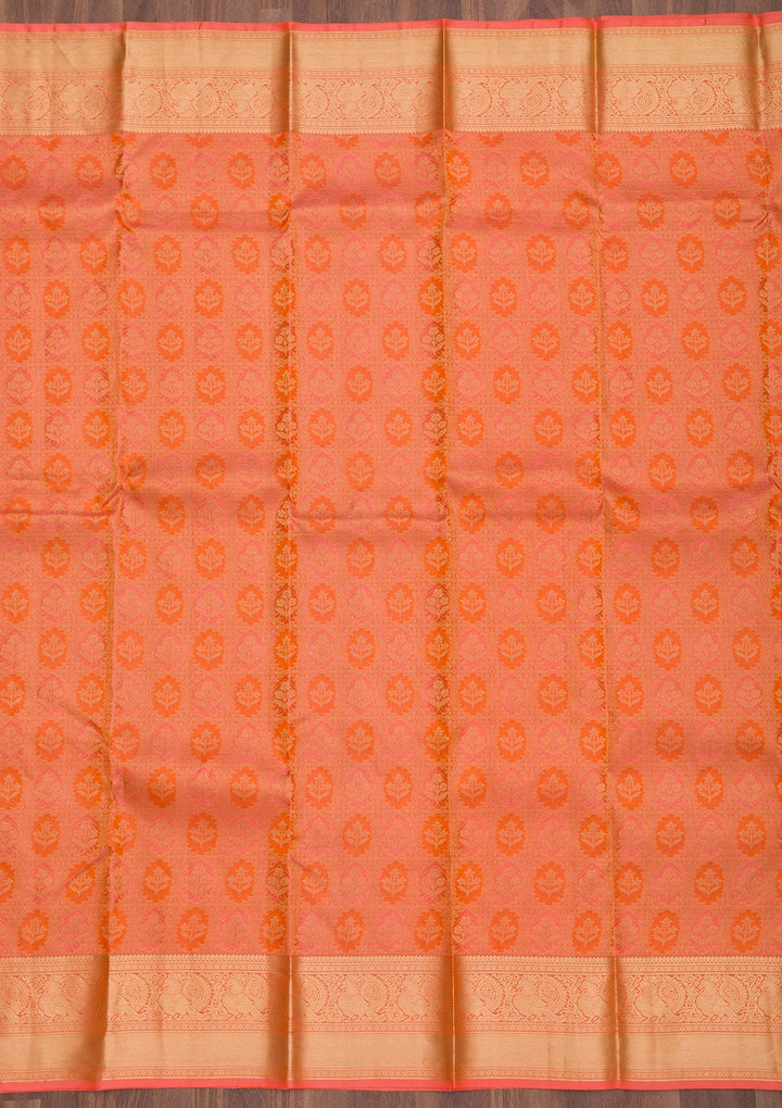 Orange Zariwork Pure Silk Saree-Koskii