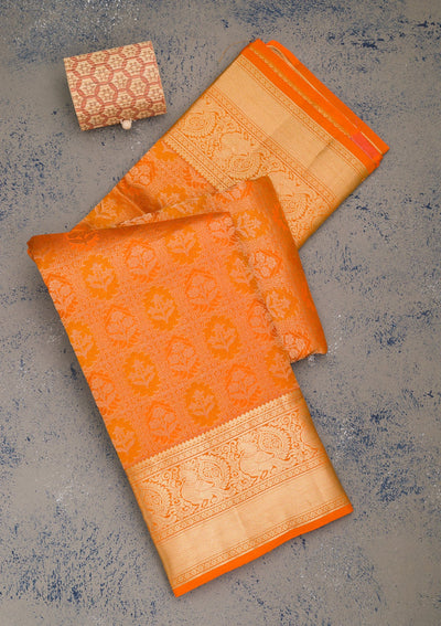 Orange Zariwork Pure Silk Saree-Koskii