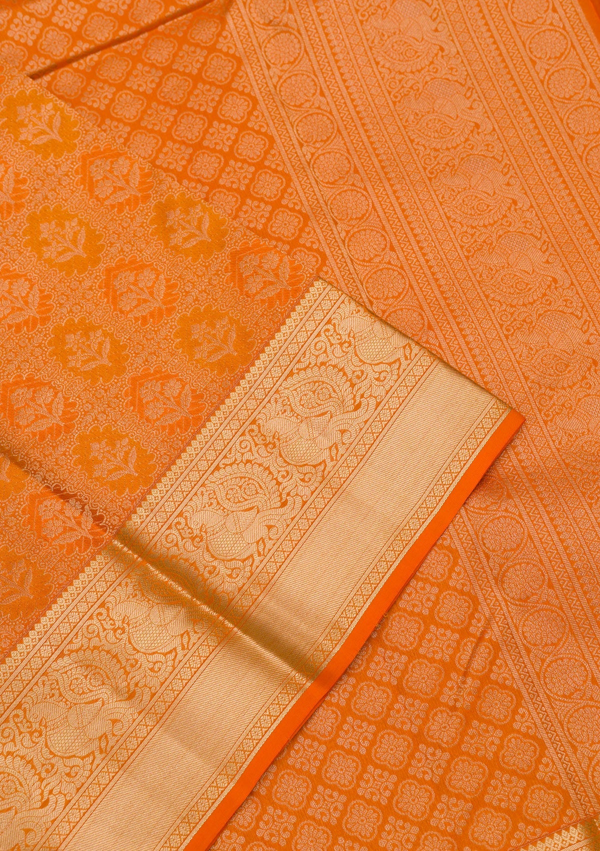 Orange Zariwork Pure Silk Saree-Koskii