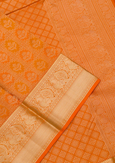 Orange Zariwork Pure Silk Saree-Koskii