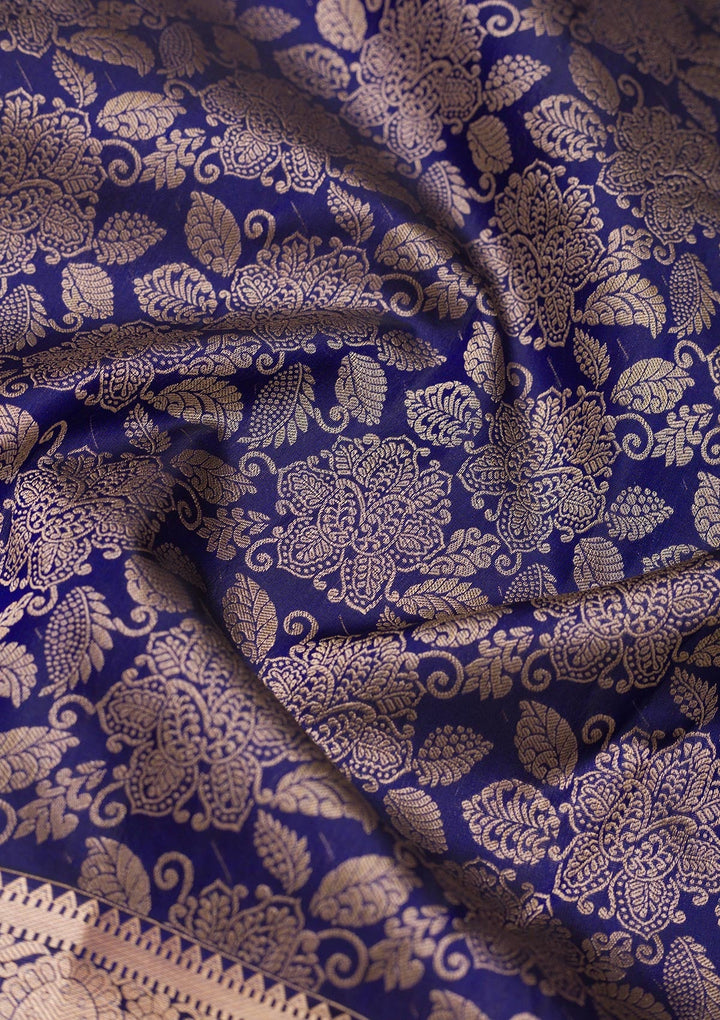 Royal Blue Zariwork Pure Silk Saree-Koskii