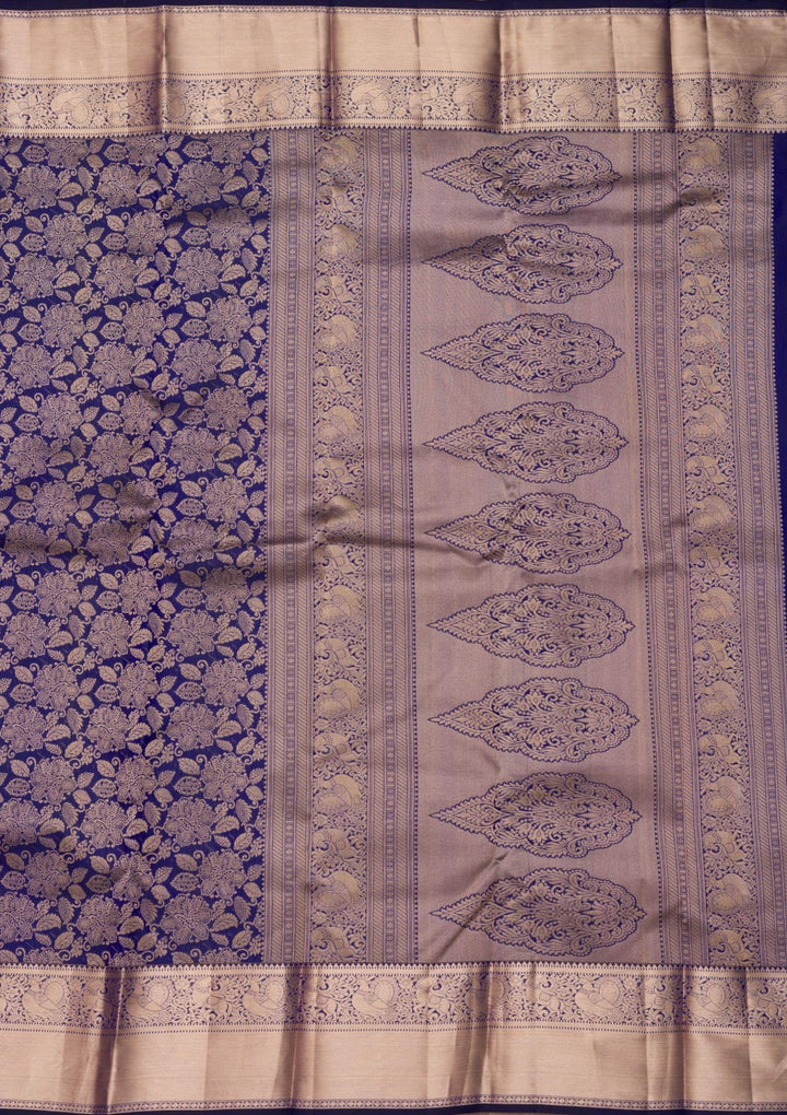 Royal Blue Zariwork Pure Silk Saree-Koskii