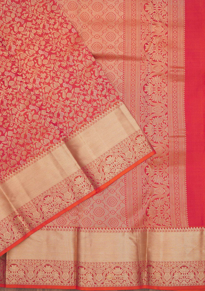 Orange Zariwork Pure Silk Saree-Koskii