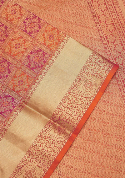 Orange Zariwork Pure Silk Saree-Koskii