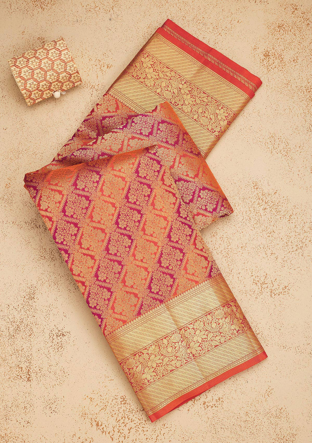 Orange Zariwork Pure Silk Saree-Koskii