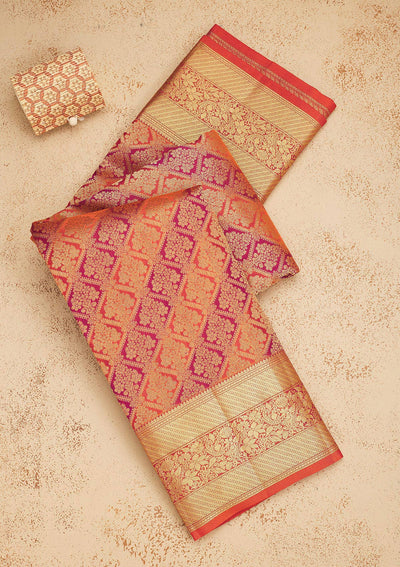 Orange Zariwork Pure Silk Saree-Koskii