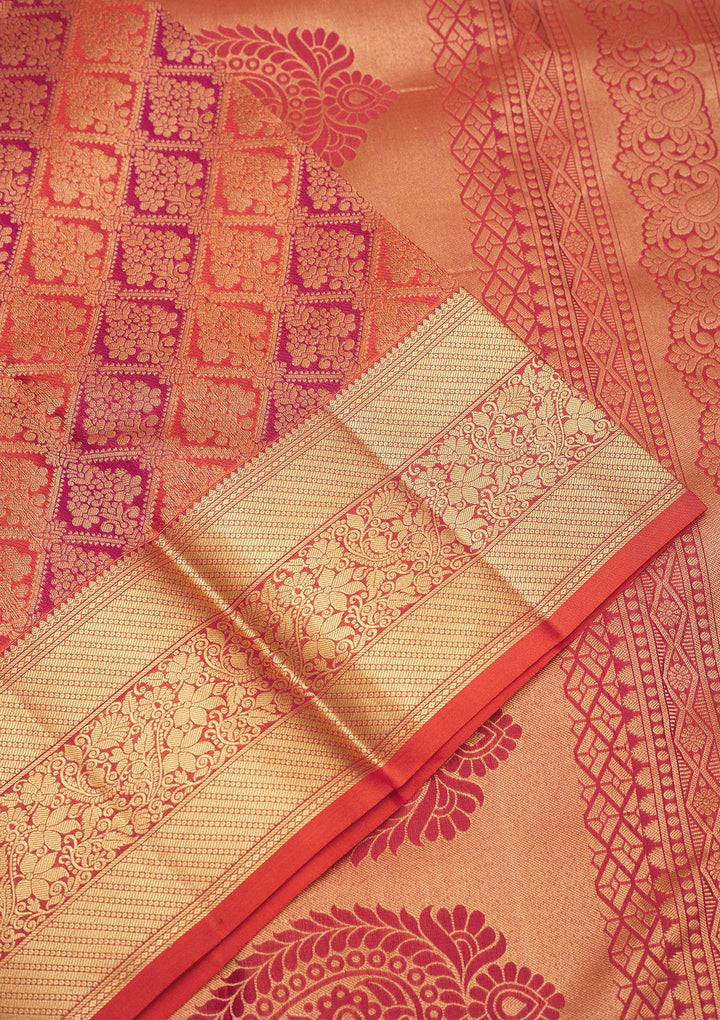 Orange Zariwork Pure Silk Saree-Koskii