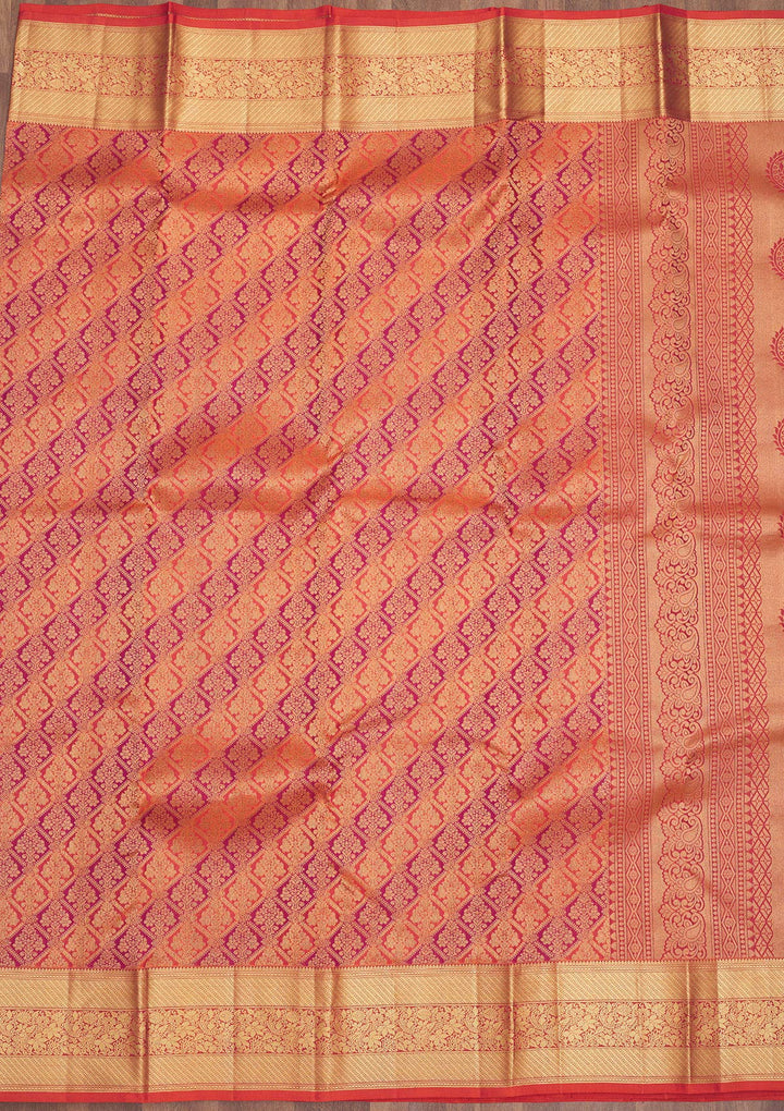 Orange Zariwork Pure Silk Saree-Koskii