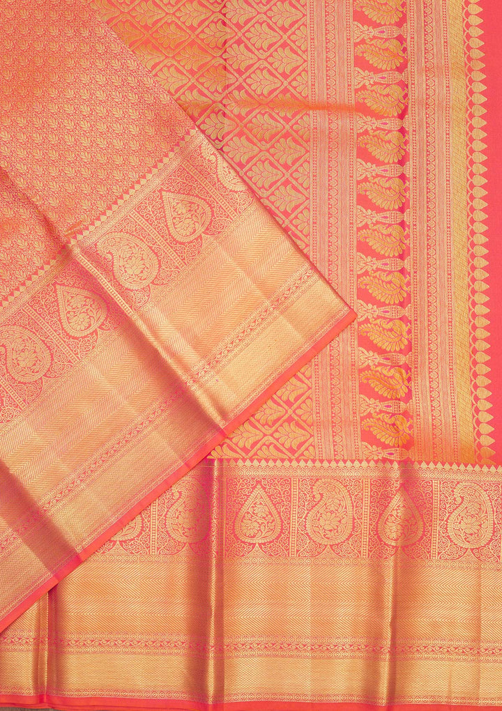 Orange Zariwork Pure Silk Saree-Koskii