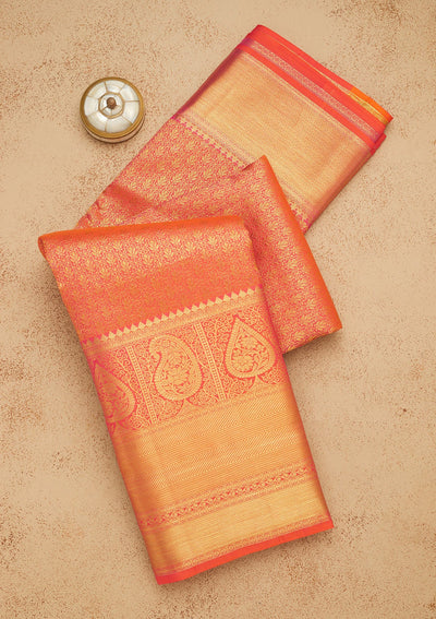 Orange Zariwork Pure Silk Saree-Koskii