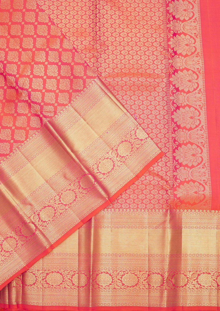 Orange Zariwork Pure Silk Saree-Koskii