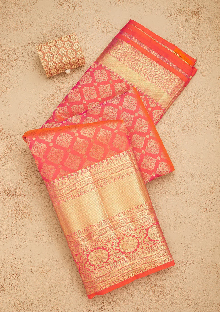 Orange Zariwork Pure Silk Saree-Koskii