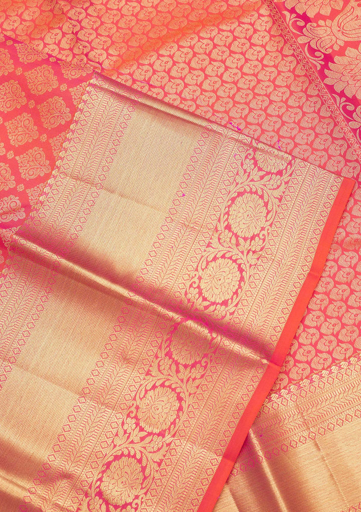 Orange Zariwork Pure Silk Saree-Koskii