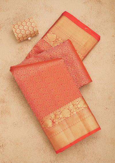 Orange Zariwork Pure Silk Saree-Koskii