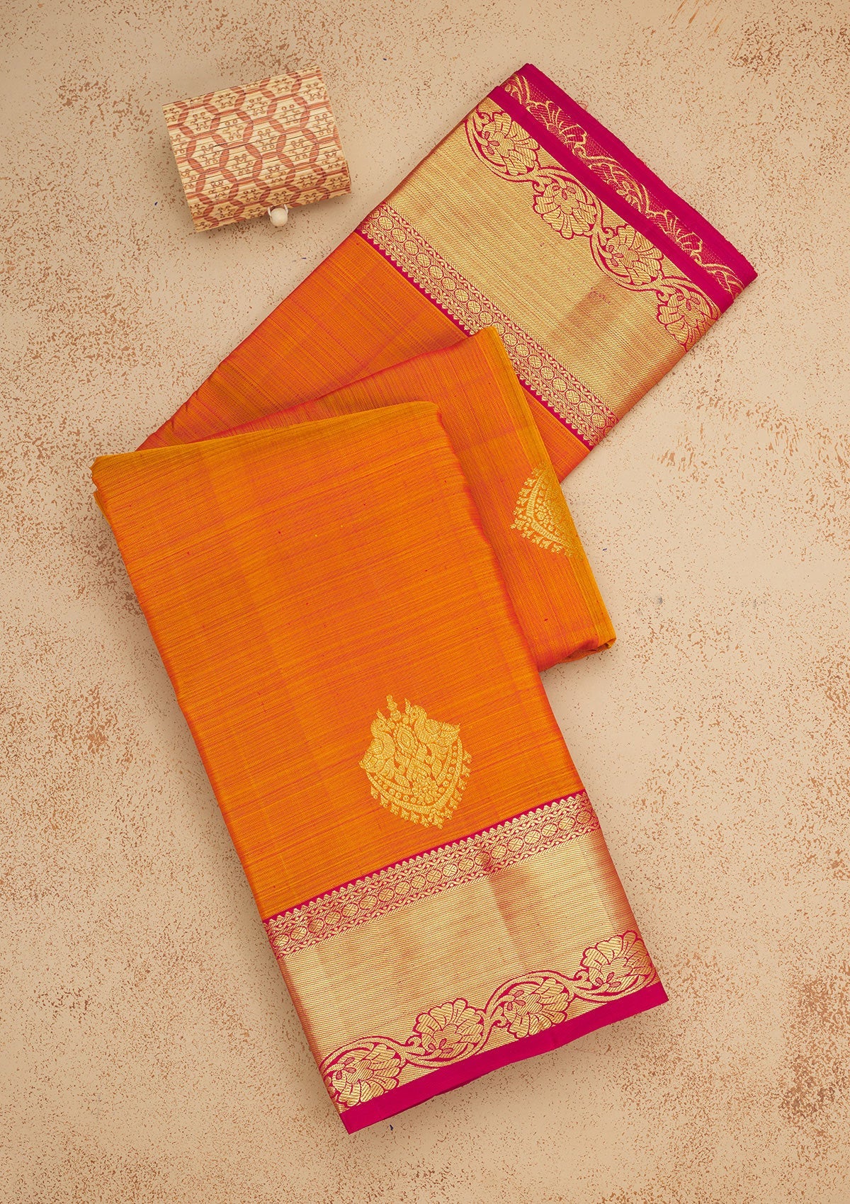 Orange Zariwork Pure Silk Saree-Koskii