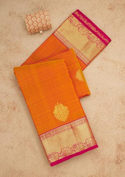 Orange Zariwork Pure Silk Saree-Koskii