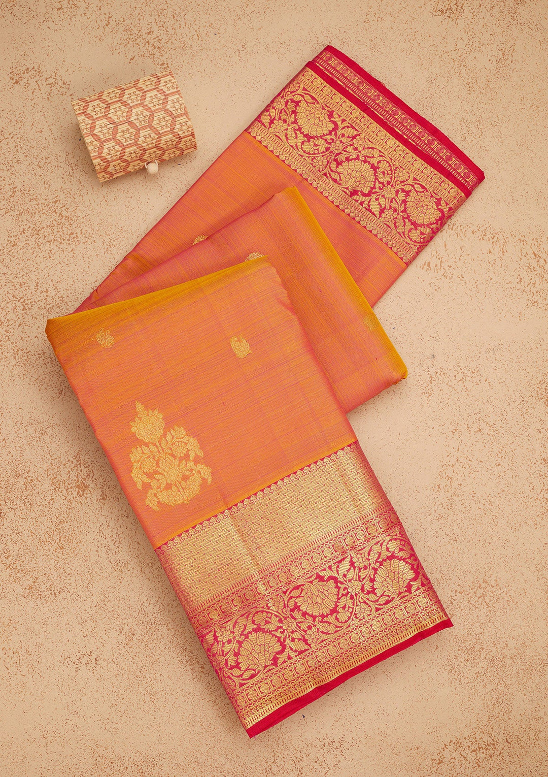 Orange Zariwork Pure Silk Saree-Koskii