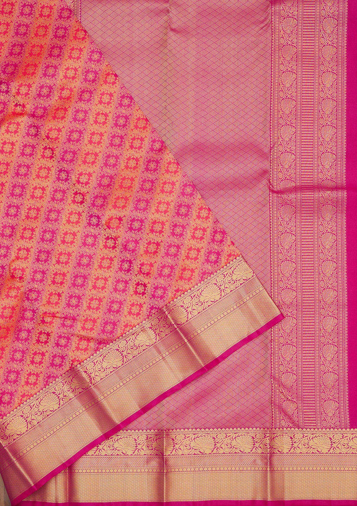 Orange Zariwork Pure Silk Saree-Koskii