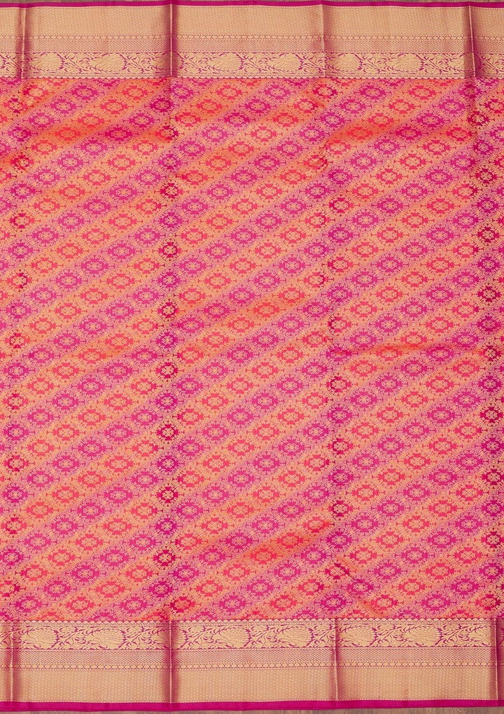 Orange Zariwork Pure Silk Saree-Koskii