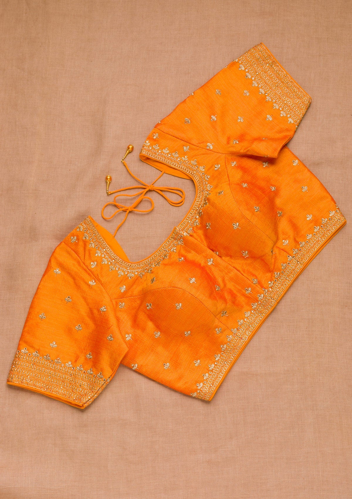 Orange Zariwork Raw Silk Blouse-Koskii