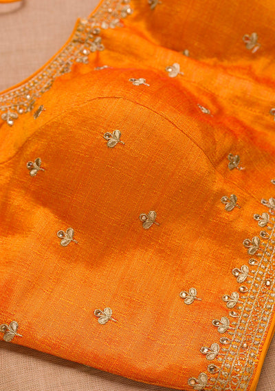 Orange Zariwork Raw Silk Blouse-Koskii