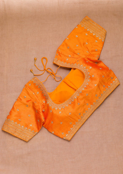 Orange Zariwork Raw Silk Blouse-Koskii