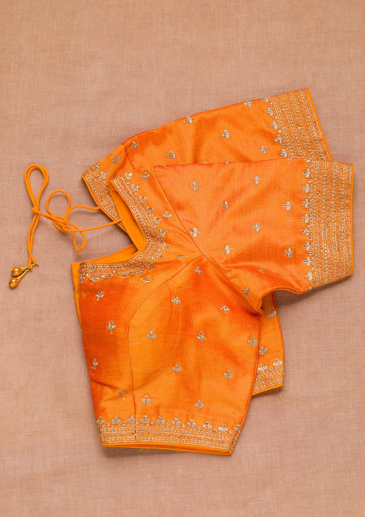 Orange Zariwork Raw Silk Blouse-Koskii